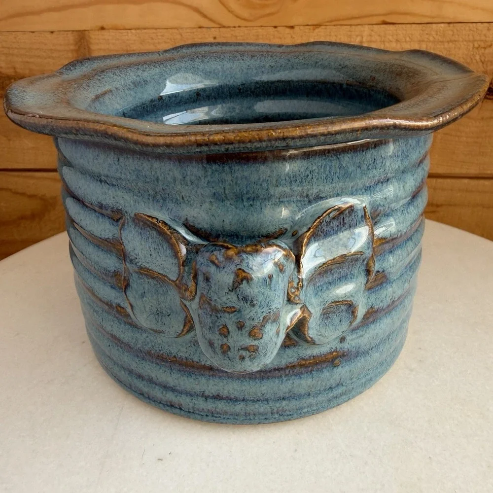 Handmade Pottery‎ Bread Bowl Double Pot Blue Cottage Core Decor Baugnet